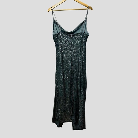 LAUNDRY by Shelli Segal Sequin Cowl Neck Slip Midi Dress Gunmetal SIZE 14 - Picture 5 of 12